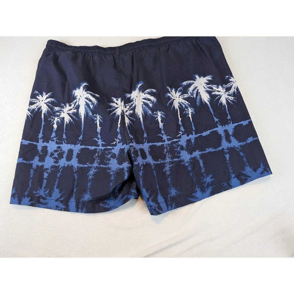Nautica Surf Mens XXL Navy Blue Palm Tree Swim‎ Trunks Shorts Elastic Waist